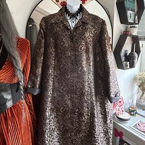 Notation Women’s Long Paisley Printed Blazer Jacket With Shoulder Padding- black